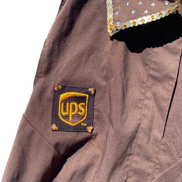 Toddler UPS Vest XL Brown Cropped Uniform Style Top Sequin Trim Custom Costume - Picture 5 of 6